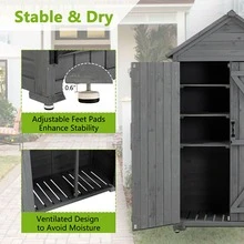 Outdoor storage cabinets, garden wooden tool sheds, outdoor wooden shed cabinets with shelves and latches in the yard - 灰色 - 查看 6