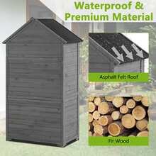 Outdoor storage cabinets, garden wooden tool sheds, outdoor wooden shed cabinets with shelves and latches in the yard - 灰色 - 查看 7