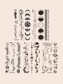 5 piezas/set planeta , luna , con estrella , con inglés palabra Tatuaje temporal Pegatinas - Marrón - Ver 6