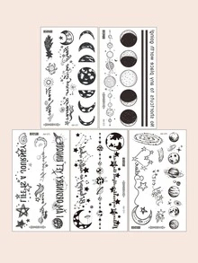 5 piezas/set planeta , luna , con estrella , con inglés palabra Tatuaje temporal Pegatinas - Marrón - Ver 5
