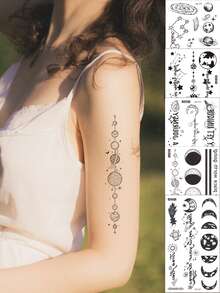 5 piezas/set planeta , luna , con estrella , con inglés palabra Tatuaje temporal Pegatinas - Marrón - Ver 1