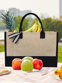 Initial Jute/Canvas Tote Bag, Personalized Present Bag, Suitable For Wedding, Birthday, Beach, Holiday, Is A Great Gift For Women, Mom, Teachers, Friends, Bridesmaids, Student, Back To School, Large Bag, Beach Tote For Women, Jute/Canvas Bag For Travel Vacation Weekend Getaway Holiday Road Trip, Personalized Gifts For Friend Her, Ideal Birthday Present(Scarf Styles Are Random)