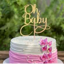 1件套嬰兒蛋糕裝飾帶雙棍棒&貼紙,大藝術字體寶寶派對蛋糕裝飾 - 金色 - 查看 2