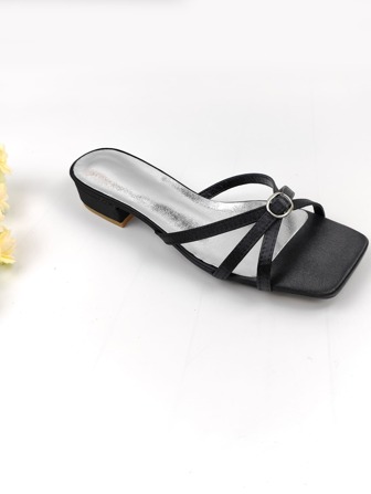 Summer Square Toe Buckle Design Flat Sandals For Women, Plus Size, Casual Beachwear Slippers