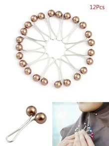 QIHOO Set de 12 piezas de Clips de corbata de perlas falsas - Caqui - Ver 1