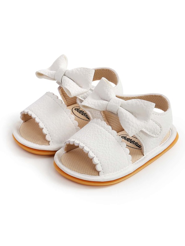 Sapatos para Bebês 2023 Primavera/Verão, Sola Macia com Laço Branco Anti-Derrapante, Sapatos para Aprendizado de Locomoção de Bebê, Chinelos Infantis
