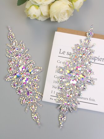 SG004 Último sello de cintura nupcial de diamante de vidrio de cristal de color AB de alta calidad hecho a mano con pegamento en la espalda/Largo: 24CM/Ancho: 9.5CM de diamante adhesivo