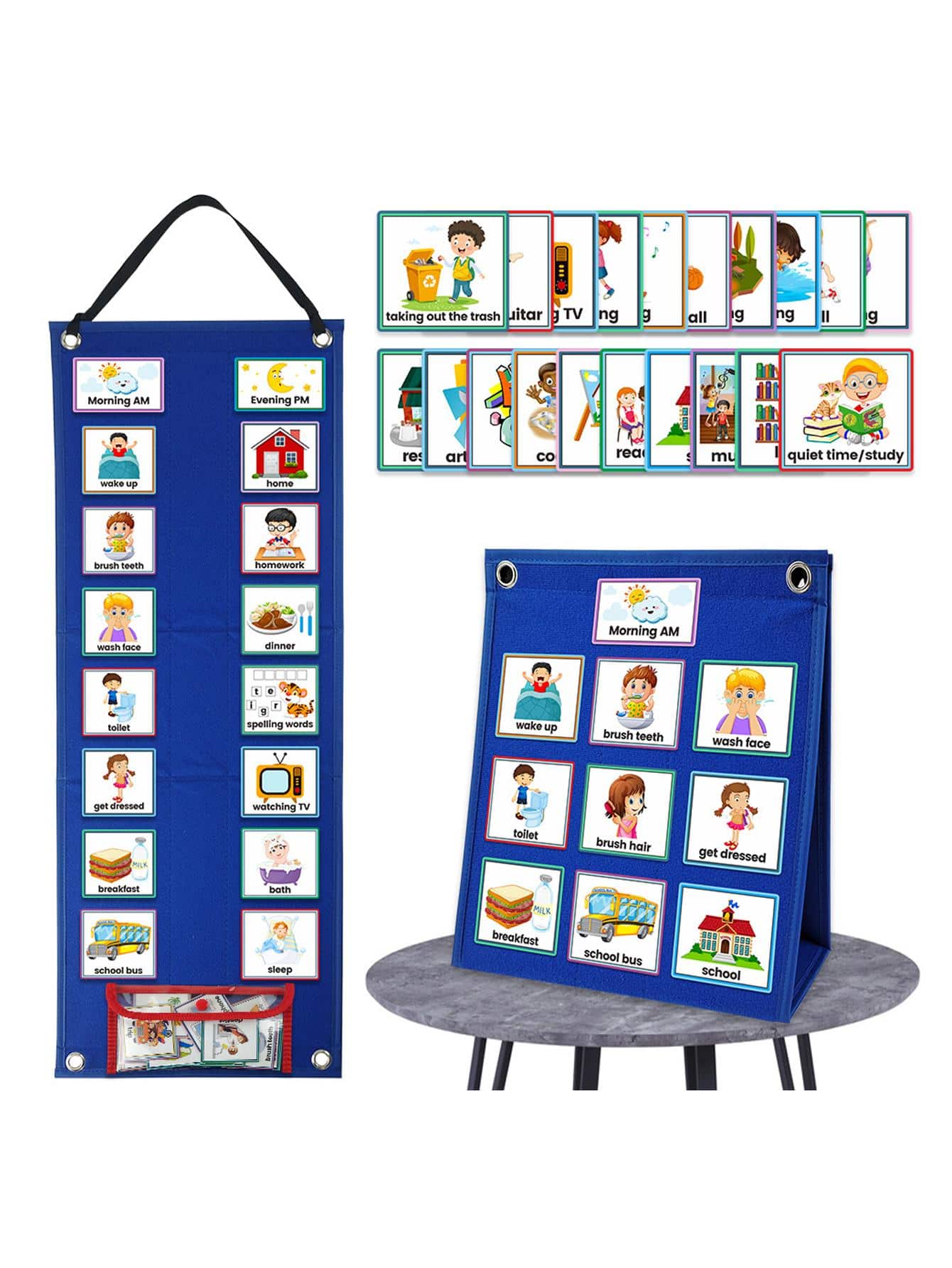 Teacher's Visual Schedule Pocket Chart For Classroom, Daily Work Planner, And Card Storage - Blue - View 1