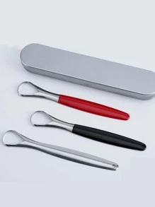 1入組舌頭刮刀，不銹鋼材質，溫和呵護舌頭，舌頭塗層清潔劑鐵盒包裝 - 銀色 - 查看 3