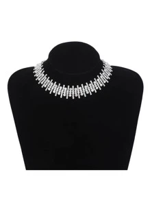 1pc Fashionable & Sparkling Bridal Full Cubic Zirconia Geometry Style Choker Necklace - Silver - View 5