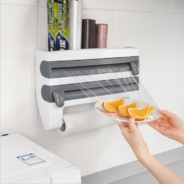 Refrigerator Hanging Barbecue Cling Film Storage Rack, Multifunctional Kitchen Wall-mounted Cutting Paper Towel Holder Shelf
