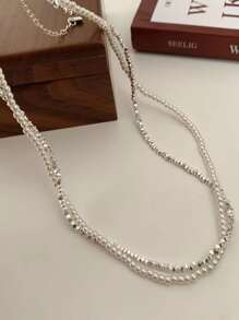 1件双层碎银仿珍珠缠绕项链，女士小众复古个性百搭优雅项链，锁骨链，派对佩戴 - 白色 - 查看 6