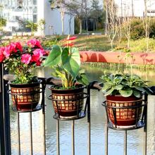 1入組陽台花盆架，適用於百合等室內植物和植物，帶鐵欄杆衣架和牆壁裝飾，黑色