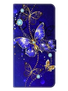 GLANDOTU Ốp lưng ví gập có nam châm bằng da PU màu xanh dương, tương thích với Samsung Galaxy và các dòng điện thoại khác (Họa tiết bướm xanh) Tương thích với iPhone 15/15Plus/15Pro/15Promax Chống nước, chống sốc, chống rơi, chống trầy xước, phiên bản quốc tế, không phải phiên bản nội địa - Nhiều màu - Xem 4