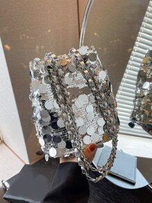 Túi xách thời trang trang trí lấp lánh nhỏ với dây chuyền kim loại - Bạc - Xem 1