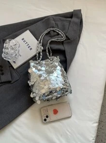 Túi xách thời trang trang trí lấp lánh nhỏ với dây chuyền kim loại - Bạc - Xem 6