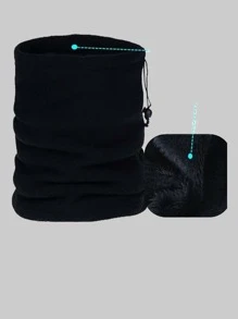 1條男女通用實色圍巾,帶多功能束繩,加厚絨面面罩和頸部保護、簡約的針織帽、頭帶,適用於戶外運動、騎自行車、旅行、攀岩、休閒穿著,保暖舒適的圍脖 - 黑色 - 查看 3