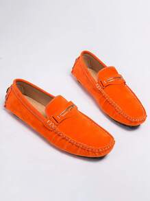 Men Metal Decor Driving Shoes, Leisure Driving Loafers - Orange - View 3