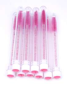 10Pcs Hot Pink Glitter Eyelash Brushes With Dust-Proof Tubes Reusable Shining Lash Mascara Wand Spooly In Clear Case,Eyebrow Brush,Eyeshadow Brush,Spoolie,Spoolie Brush - Hot Pink - View 2