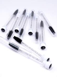 10Pcs Black Glitter Eyelash Brushes With Dust-Proof Tubes Reusable Shining Lash Mascara Wand Spooly In Clear Case,Eyebrow Brush,Eyeshadow Brush,Spoolie,Spoolie Brush - Black - View 5