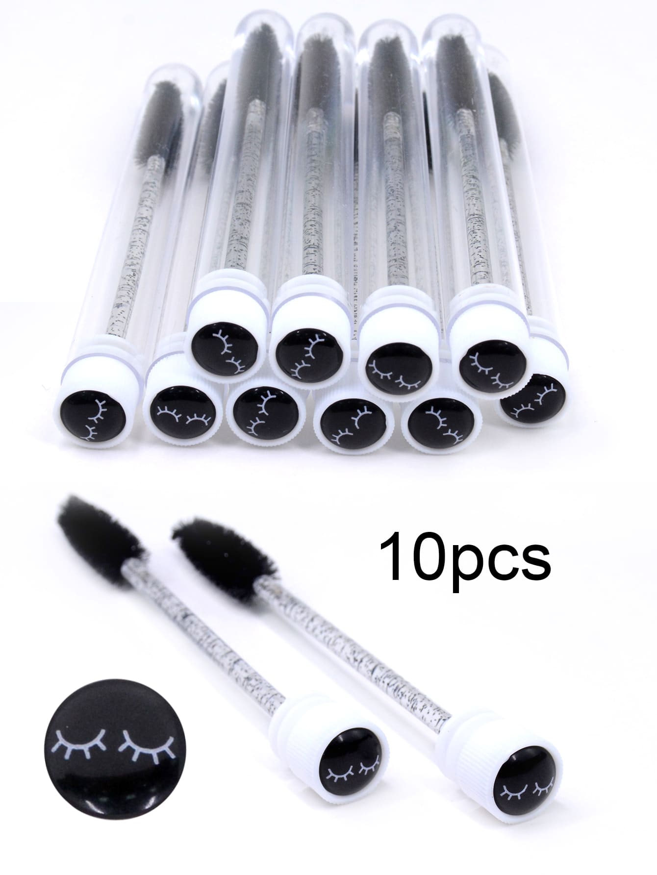 10Pcs Black Glitter Eyelash Brushes With Dust-Proof Tubes Reusable Shining Lash Mascara Wand Spooly In Clear Case,Eyebrow Brush,Eyeshadow Brush,Spoolie,Spoolie Brush - Black - View 1