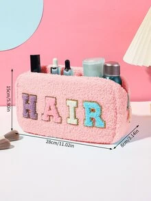 Fashionable Plush Alphabet Print Portable Makeup Bag Suitable For Travel - Pink - View 5