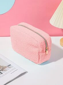 Fashionable Plush Alphabet Print Portable Makeup Bag Suitable For Travel - Pink - View 4