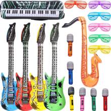 Atmosphere Manufacturing Inflatable Rock Star Toy Set, 18pcs Inflatable Party Props: 4 Inflatable Guitars, 6 Microphones, 6 Shutter Shading Glasses, 1 Saxophone, And 1 Inflatable Keyboard Piano, Random Colors - Multicolor - View 1