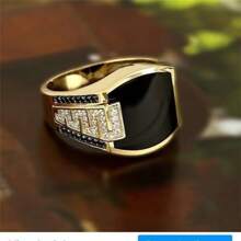 European and American Hip Hop Men's Ring Wide Face Inlaid Black Diamond Men's Ring Full of Diamonds Ring in the World - Gold - View 1