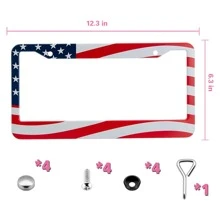 2pcs Star & Striped Pattern Stainless Steel Car License Plate Holder With Tool - Red and White - View 3