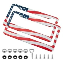 2pcs Star & Striped Pattern Stainless Steel Car License Plate Holder With Tool - Red and White - View 1