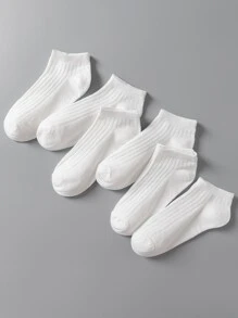 6雙裝女式透氣防臭簡約時尚短襪素色 - 白色 - 查看 2