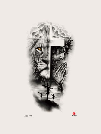 防水獅子刺青貼紙半袖袖套男女通用,帶有和刺青貼紙頁