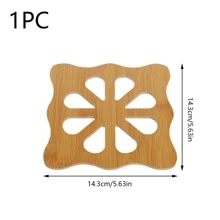 1入組創意方形花瓣圖案鏤空木頭杯墊絕熱餐墊餐具墊碗地墊,火鍋餐具 - 黃色 - 查看 2