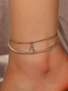 2入組時尚潮流優雅女士26字母銀腳錬套裝