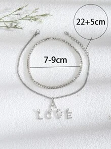 2入組時尚潮流優雅女士26字母銀腳錬套裝