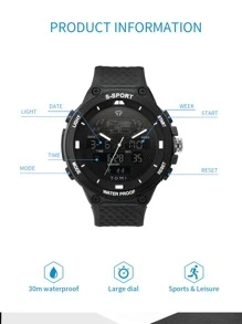 TOMI 单件盒装男士双机芯运动电子手表，适合日常生活、节日礼物、万圣节、圣诞节礼物