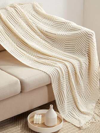 1入實色泡芙編織毛毯，適用於床上、沙發、空調、午睡和辦公室使用