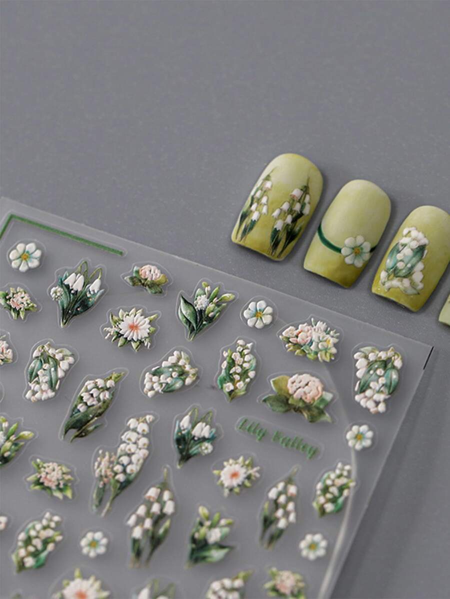 1sheet 5d Stereoscopic Floral Nail Art Stickers With Adhesive Backing DIY - Multicolor - View 1