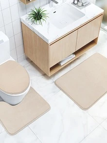 3pcs Solid Color Anti-slip Bathroom Mat - 卡其色 - 查看 3