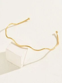 1pc Gold-colored Minimalist Wave Pattern Collar Necklace, Unisex Summer Necklace For Festive Parties And Events - Gold - View 3