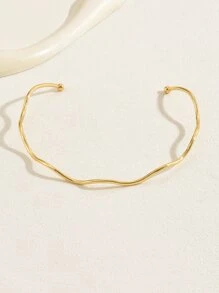 1pc Gold-colored Minimalist Wave Pattern Collar Necklace, Unisex Summer Necklace For Festive Parties And Events - Gold - View 4