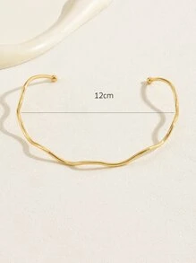 1pc Gold-colored Minimalist Wave Pattern Collar Necklace, Unisex Summer Necklace For Festive Parties And Events - Gold - View 5