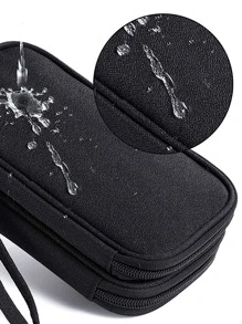 黑色便攜式數字產品收納袋,USB數據線整理器,頭戴式耳機數據線包,充電寶藏盒,旅行包,防水雙層儲物袋適用於數據線燈芯絨 - 黑色 - 查看 3