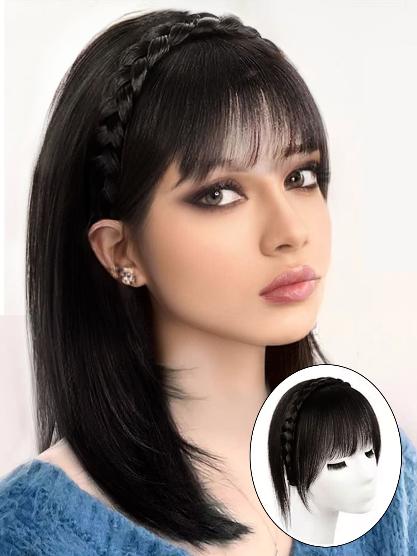 Synthetic hair topper Fake Hair Neat Fringe Bands with Braids Headband