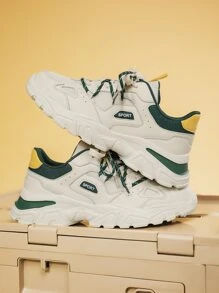 夏天流行爸爸鞋男士透氣網布跑步和休閒運動鞋 - 綠色 - 查看 4