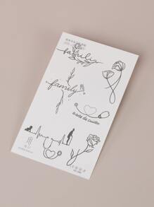 1張花卉圖案和愛心圖案紋身貼紙 - 黑色 - 查看 7