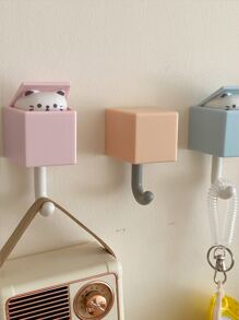 1入組貓鑰匙掛鉤，創意卡通貓掛鉤可愛寵物掛鉤適用於外套圍巾帽子牆壁裝飾最大重量建議1公斤 - 粉色 - 查看 3