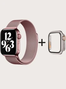 1套手錶金屬網纖薄腰帶 和 1入組屏幕保護膜鋼化膜集成兼容 Apple Watch 保護套 40 毫米 41 毫米 44 毫米 45 毫米，兼容 Apple Watch 系列 Se/8/7/6/5/4 手錶配件 - 彩色 - 查看 1