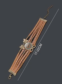 suteyi 1入組時尚蝴蝶和圓形裝飾細繩手鏈 - 棕色 - 查看 2